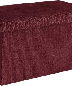 INTIRILIFE Banco plegable 49x30x30 cm rojo cereza – Asiento tapa almacenamiento tela huecos – Reposapiés caja almacenamiento baúl