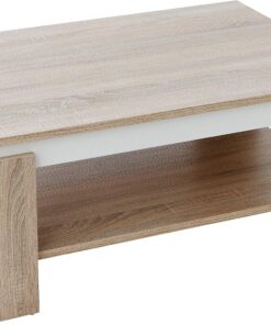 Hela Tische, Tim - Mesa de Centro, Madera revestida de melamina, Corona de Mesa de Colores, Sonoma/Blanco, Estante Grande, 90 x 60 x 41 cm