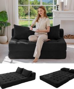 MAXYOYO Sofá Cama Modular Seccional, Sofá Cama Convertible con Cama Plegable y Almohada, Sofa de Pana sin Hueso para Sala de Estar, Dormitorio, Habitación de Invitados, Sin Montaje