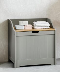 Bath Vida Priano - Armario de Almacenamiento para Cuarto de baño, Cesta de Madera (Gris y Roble)