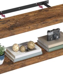 VASAGLE Estantes de Pared, Juego de 2, Estantes Flotantes, 20 x 80 x 3,8 cm, Baldas de Pared para Marcos de Fotos, Decoración, para Salón, Estudio, Cocina, Marrón Rústico LWS28BX-2