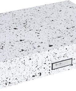 Bigso Box of Sweden Caja archivadora para documentos de tamaño A3 – Caja de almacenamiento con tapa y etiqueta – Organizador de cartas de tablero de fibras y papel – motas negras