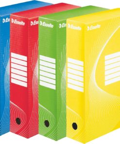 Esselte 128403 – Pack de 10 Cajas de Archivo Standard A4 para Archivadores 75/80 mm, Cartón Ondulado Reciclado, Almacenaje Horizontal o Vertical, Colores Surtidos