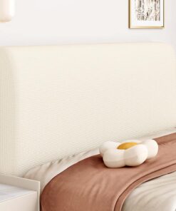Funda para Cabecero de Cama Elástico Fundas Cabecero Cama Forma de Grano de Maíz Protector de Funda Antipolvo para Cabeceros Blanco Roto 200cm