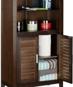 Relaxdays Armario de baño LAMELL, gabinete de teléfono, mueble de cocina, 92 x 50 x 25,5 cm, bambú, marrón oscuro