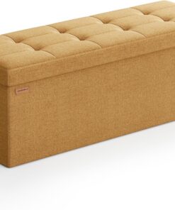 SONGMICS Mazie Colección - Puff Almacenaje, Banco Plegable, 38 x 110 x 38 cm, Taburete Reposapiés, Pie de Cama, Soporta hasta 300 kg, para Sala de Estar, Dormitorio, Entrada, Jengibre LSF077K04