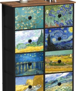 VEDECASA Van Gogh - Cómoda con cajones para dormitorio, cómoda con marco de acero resistente, cajón superior de madera, organizador de almacenamiento para entrada, sala de estar, pasillo, oficina (8