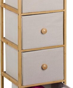 Relaxdays Cómoda Estrecha, 94 x 31 x 30 cm, Minicómoda Pasillo, Dormitorio o Salón, 4 Cajones de Tela, Beige y Natural