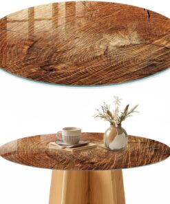 Tapa para Mesa de Centro 80 cm | Redondo | Multiusos | Bordes Pulidos | Anillos de madera | con Impresión Decorativa | Pies Antideslizantes | Vetro Temperato | para la Cocina y Salón