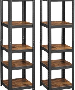 SONGMICS Juego de 2, Estantería de 5 Niveles, 37 x 37 x 150 cm, Carga de 400 kg, Estantes Ajustables, Estilo Natural, para Cocina, Salón, Marrón Rústico y Negro GLR037B02