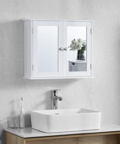 Bath Vida Vida Designs Milano-Armario de baño con Doble Puerta con Espejo, Montaje en Pared, Color Blanco, Madera de ingeniería, White, H 47 x W 57 x D 18 cm