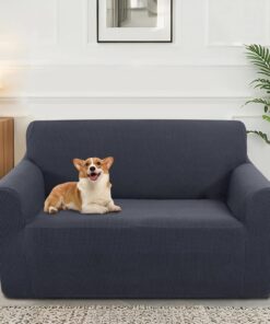 Funda de sofá elástica, lavable, antideslizante, con cintura elástica y espuma, resistente a los arañazos, para niños, perros y mascotas (gris oscuro)