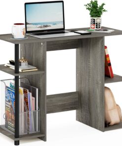 Furinno Jaya Escritorio de Estudio para computadora, Madera de ingeniería, Roble Francés Gris/Negro, Talla única