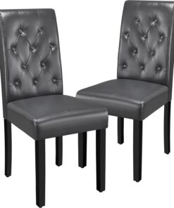Yaheetech Pack de 2 Sillas Comedor Silla Alchoada con Respaldo Alto Gris | Conjunto de Sillas para Cocina, Silla de Comedor Tapizada de Piel Sintética, Silla Cocina con Pata de Madera, Restaurante