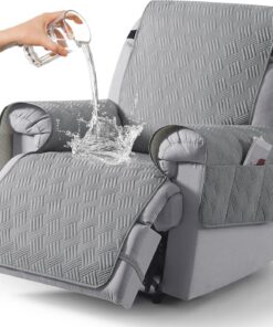 KinCam Funda Sillon Relax reclinable, Impermeable Funda para Sillón Relax con Bolsillo Laterales y Correas elásticas para Perros y Mascotas, Suave y Lavable Funda Sofa 1 Plaza 60x232cm Gris Claro