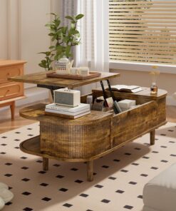 Mesa de Centro con Tapa Elevable – Mesa Central Moderna de Madera con Puerta Corredera y Almacenamiento Oculto, para Salón, Espacios Pequeños, Oficina en Casa