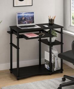 Furinno Abbott - Escritorio Negro de 31.5 Pulgadas para computadora con Bandeja para Teclado, Escritorio para Juegos de fácil Montaje con Estante de Almacenamiento, Escritorio de Oficina para Oficina