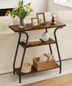 FAVOOSTY Mesa de Consola con 3 Estantes para Sofá y Entrada - Mesa Auxiliar de Madera para Salón, Pasillo, Dormitorio, 80 x 30 x 81 cm
