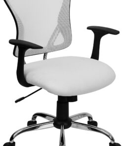 Flash Furniture Silla de oficina giratoria de malla Alfred Mid-Back White con base y brazos cromados | Espalda media, espalda de malla