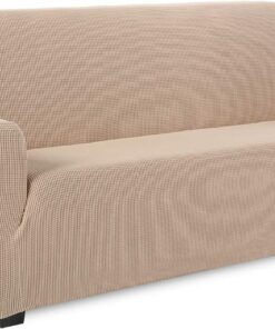 TIANSHU Funda Elástica para Sofá, Funda Sofa 3 Plaza, Ajustables Fundas Sofa Elasticas, Proteger el sofá, Funda de Sofá con Reposabrazos Antideslizante Antimanchas Lavable (Arena)