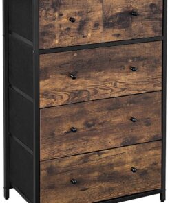 SONGMICS BELLAH Colección - Cómoda, Unidad de Almacenamiento Tela, 5 Cajones, Cajonera de Estilo Industrial, para el Salón, Pasillo, Cuarto de Niños, Marrón Rústico y Negro Clásico LGS45H