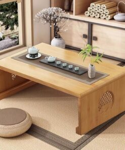 Mesa de piso de té chino de bambú,Mesa de centro plegable japonesa,meditación de mesa altar,mesa de tatami plegable portátil baja para sala de estar, decoración del hogar (madera, 100*50*30 cm)
