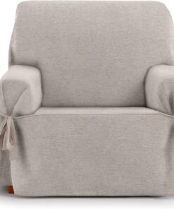 Eysa Valkiria Funda de sillón 1 Plaza con Lazos, para sillones de 80 cm-120 cm Respaldo orientativamente (Unos 55 cm - 60 cm de sentada del sillón), Crudo.