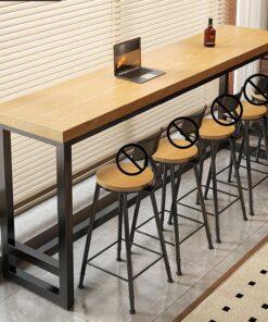 Mesa Alta Bar Rectangular Mesa Auxiliar Cocina Estrecha con Estructura de Metal para Cocina Cafetería Comedor Sala de Estar(Wood,100x40x105cm)