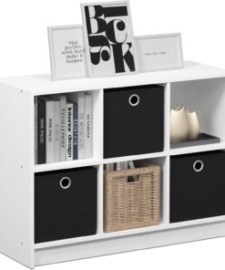 Furinno Librería Básica 3X2 con Compartimentos, Blanco / Negro, 99940Wh / BK