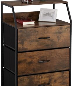 Relaxdays Cómoda 3 Cajones y 2 Baldas, Libros y Decoración, Cajonera Estante Industrial, 96,5x61x42 cm, Marrón y Negro