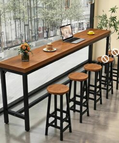 Mesa de Bar con Taburete, Mesa de Altura de Barra Estrecha,Mesa de Pub Industrial de Granja,Mesas Altas de Madera con Marco de Metal Resistente for Cocina Cafetería Pub(Brown,140cm/55in-3 Chairs)
