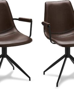 Furnhouse Ibbe Design Juego de 2 Marrón Oscuro Sillas de Comedor Giratorias Sillas de Cocina con Reposabrazos Isabel en Piel Sintética, Patas de Metal, Sillas para la Cocina Comedor Sala de Estar