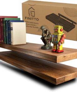 'Filo' | Estanteria Flotante de Madera de Acacia Maciza (Set de 2) | Balda de Pared Premium para Salón o Dormitorio | Estantes Decorativos con Montaje Oculto