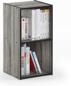 Furinno Armario Pelli Cubic, 2X1, Roble Francés Gris / Negro