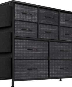 Zstar Cómoda de Dormitorio con cajones, Armario de Almacenamiento de Tela con Marco de Metal, decoración Moderna, Mesa de Madera, cómoda con 10 cajones para Dormitorio, Pasillo, Color Negro