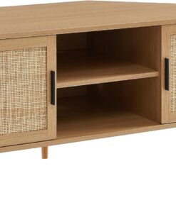 BAITA - Mueble de TV esquinero Amana Efecto Roble y cannado de ratán 2 Puertas