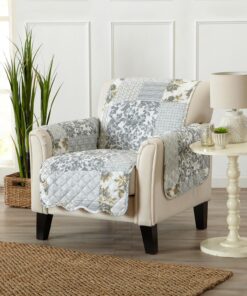 Protector de muebles tipo patchwork con borde festoneado y estampado, resistente a las manchas, para sillón, color gris