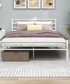 Cama de metal con somier de láminas para cama de matrimonio (120 x 200 cm), color blanco