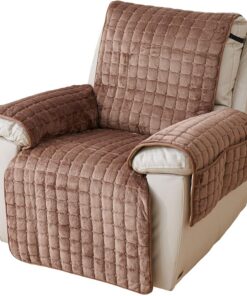 Funda mejorada para silla reclinable con bolsillos, felpa para sillón | funda antideslizante, Funda protectora de sofá súper suave y lavable para niños y mascotas (café con bolsillos, 53 x 190 cm)