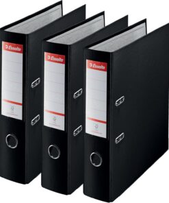 Esselte 624294 – Archivador A4 mm Pack 3 Negro | Etiqueta de lomo intercambiable, mecanismo de palanca y formato pack para archivo de oficina