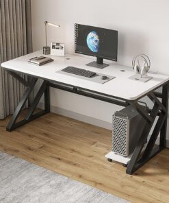 Escritorio Sencillo para computadora, Mesa de Estudio, Gaming con Patas de Acero al Carbono Tipo K, Escritorio Grande de Oficina y PC para Dormitorio(White+Black Frame,80x60x74cm)