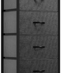 YITAHOME Comoda 4 Cajones,Cajonera de Tela,Sinfonier,Robusta Estructura metálica,Negro y Gris