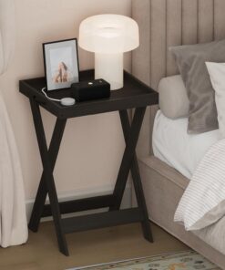 Furinno Classic Mesita de Noche Cuadrada con Patas en X, Mesa Auxiliar con Tablero de Bandeja Removible, Mesa Lateral con Patas Cruzadas, Mesa Bandeja, para Dormitorio, Sala de Estar, Espresso