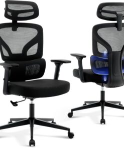 Garvee Silla Escritorio Ergonómica con Base Metálica Negro | Con Soporte Lumbar Ajustables,Reposacabezas y Apoyabrazos,Malla Giratoria Negro,Reclinable(90°-135°),Móvil,Carga máx.136 kg