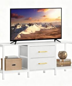 YITAHOME Mueble de TV de hasta 47 Pulgadas, Mueble de TV con 2 cajones de Tela y 2 estantes Abiertos, cómoda de 110 x 30 x 50 cm para Sala de Estar, Sala de Entretenimiento, Muebles de Dormitorio