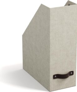 Bigso Box of Sweden Archivador vertical para periódicos, revistas o actas – Práctica caja clasificadora de tablero de fibras y papel con aspecto de lino – Revistero archivador rígido y con asa – beige