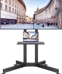 BONTEC Soporte TV Ruedas, Soporte TV Pie para 32-85 Pulgadas para TV de Planos/Curvos, hasta 55 kg, Altura Ajustable con Bandeja Multimedia, Inclinacion ±15°, Gestion de Cables, Máx. VESA 600x400 mm