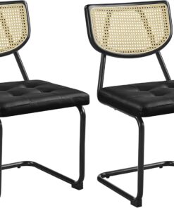 Yaheetech Juego de 2 Sillas de Comedor de Ratán Tejido de Mediados Negro | Sillas de Cocina, Silla Comedor Asiento Acolchado, Pata de Metal, Silla de Ratán, Silla para Salón,Estilo Sencillo