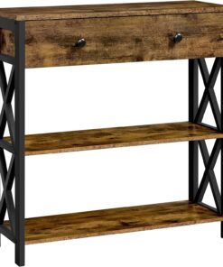 Yaheetech Mesa Consola Recibidor de Entrada con Cajon 80x29,5×81cm Rústica | Mesa Auxiliar de Estilo Industrial Mueble Recibidor de 3 Niveles para Salón Pasillo