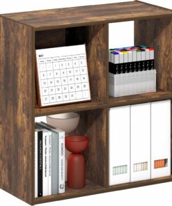 Furinno PELLI - Estantería para Libros, estantería de 4 Cubos con Respaldo Abierto y Cubos Cerrados, 2 x 2 armarios organizadores de Almacenamiento, 11.6 x 24.2 x 24.2 Pulgadas, para Sala de Estar